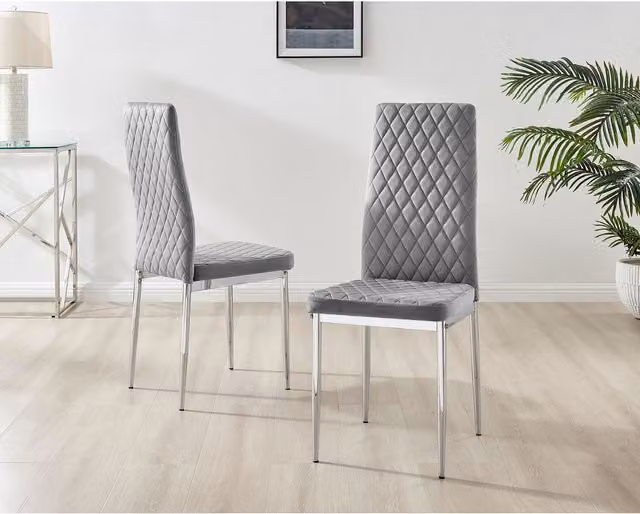 FurnitureboxUK Set of 6 Milan Velvet Dining Chairs in Grey with Silver Legs