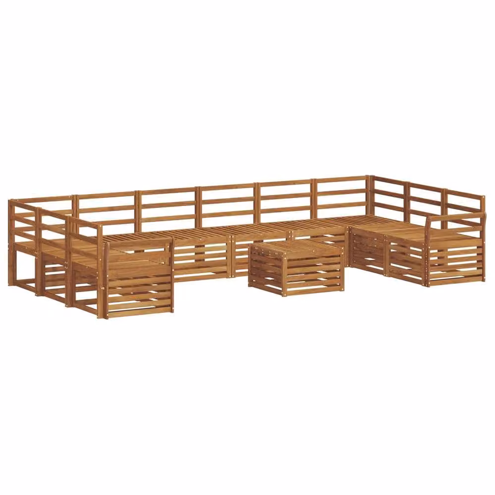 Berkfield Home 11-Piece U-Shape Outdoor Sofa Set in Brown Solid Acacia Wood – 2