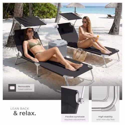 tectake Set of 2 Folding Sun Loungers in Black, H x W x D: 111 x 68 x 68 cm – 5