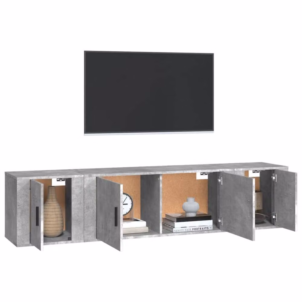 Berkfield Home Modern 3 Piece Wall Mounted TV Cabinet Set in Concrete Grey Engineered Wood – 2