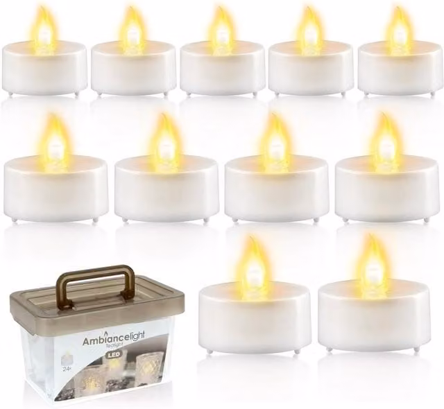 GEEZY Silver Battery Operated Realistic LED Tea Lights with Flickering Flameless Effect