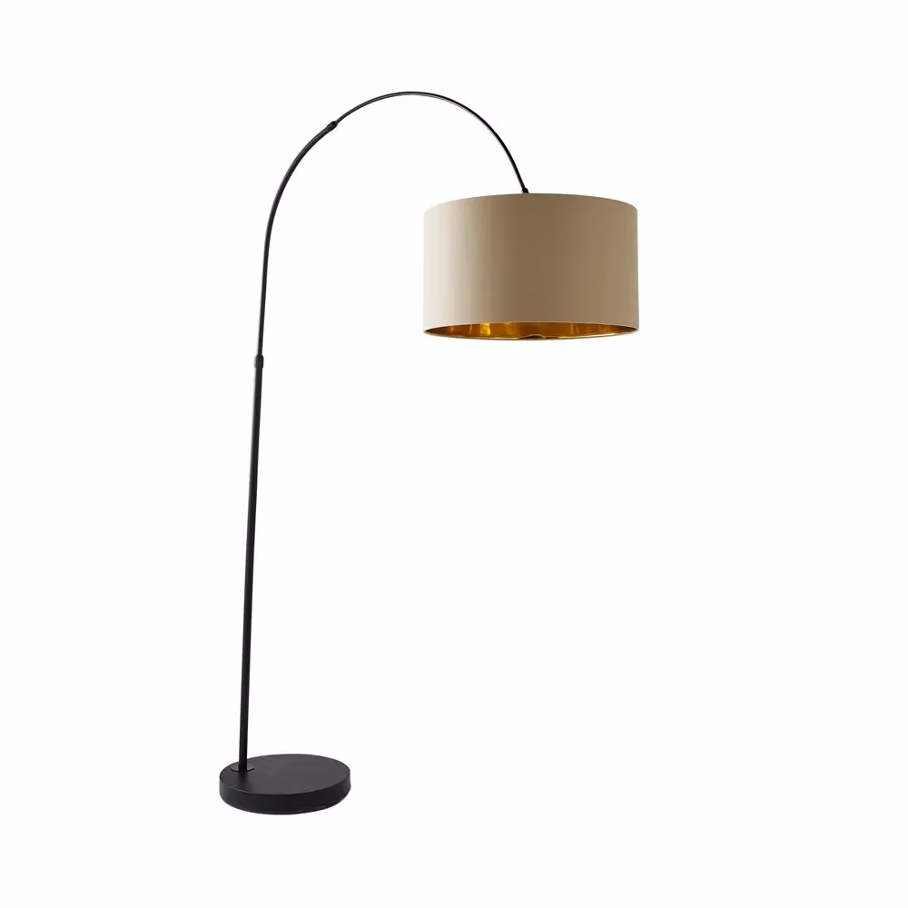ValueLights Louis Black Arched Metal Floor Lamp with Gold Inner Fabric Drum Shade and LED Bulb – 2