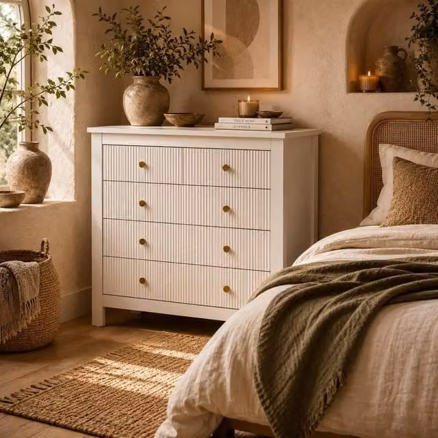 Wyld Haus Vedise 5 Drawer Chest of Drawers in White and Gold