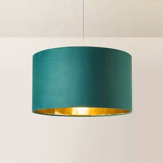 FORGEVIO Velvet Cylinder Lampshade Ceiling Light in Green and Gold