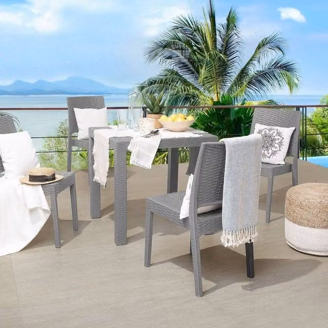 Wyld and Coco Grey Garden Dining Set with Square Table and 4 Stackable Chairs – 1