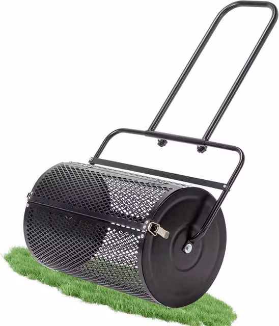 SPETLEK 24 Inch Manual Compost Spreader and Peat Moss Roller in Black