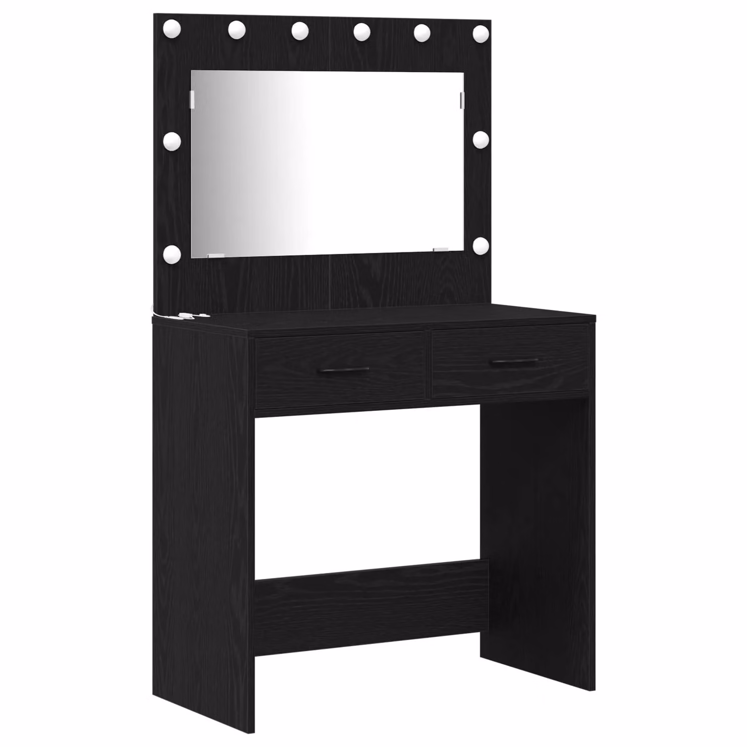 Berkfield Home 2 Piece Modern Hollywood LED Dressing Table Set in Matt Black Engineered Wood – 3