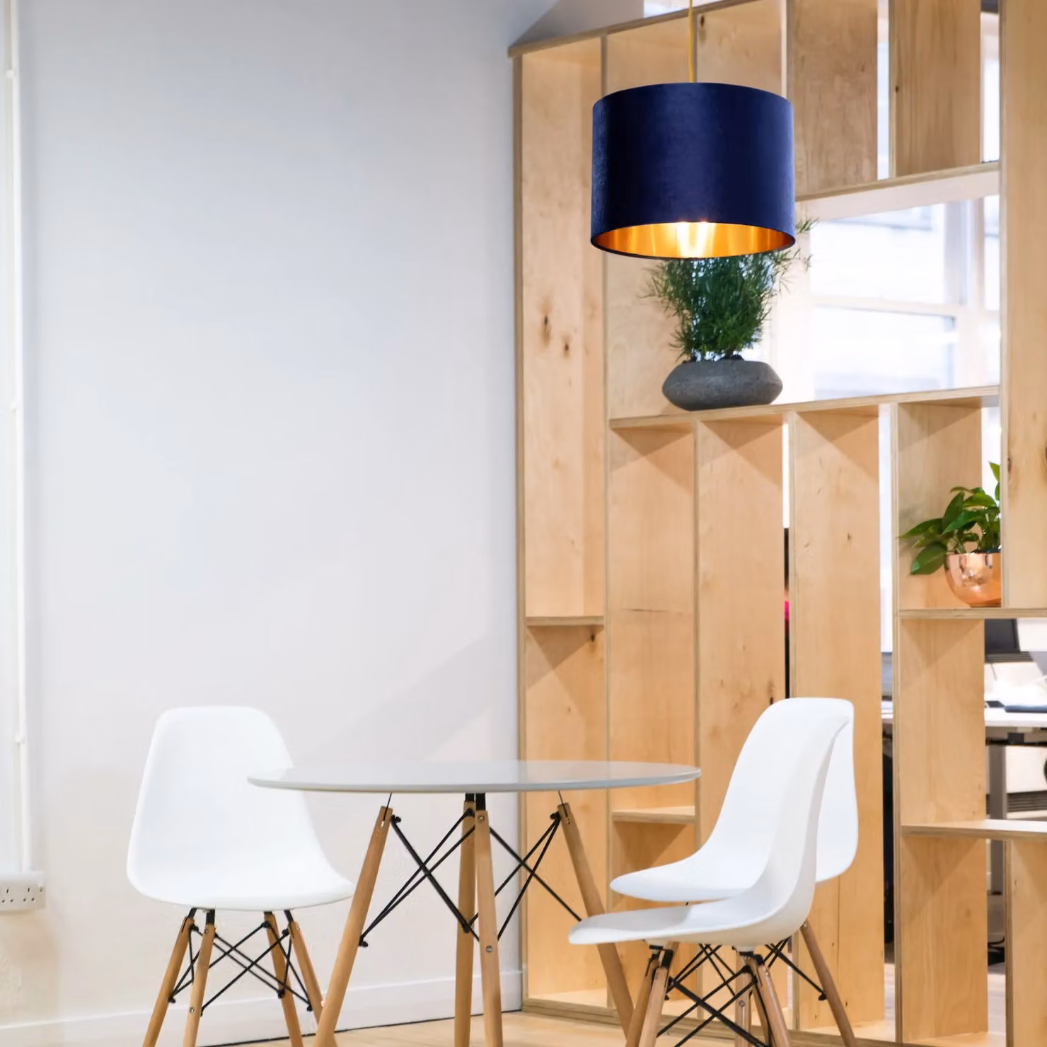 CGC Lighting Nila Luxury Navy Blue Velvet and Gold Inner Round Drum Pendant Ceiling Lampshade, Diameter: 30 cm – 7
