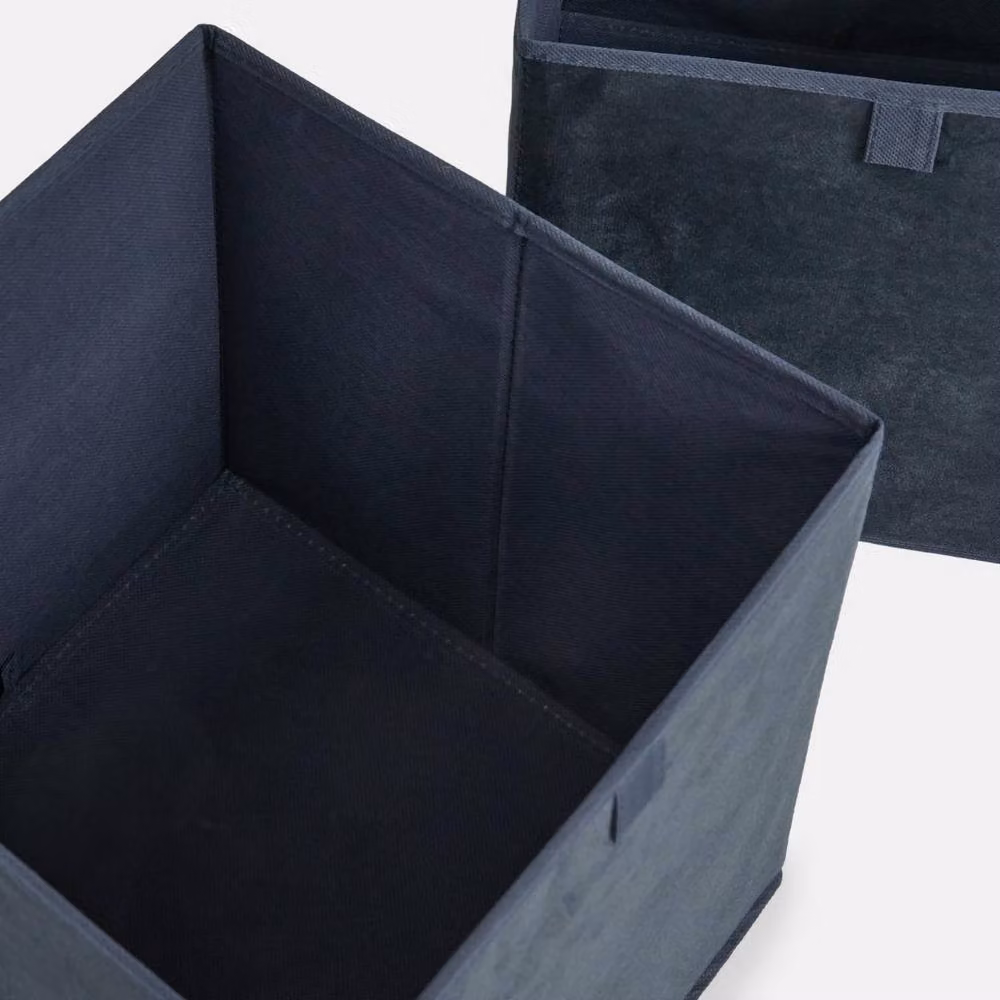 OHS 2 Pack Matte Velvet Cube Folding Storage Organisers in Navy Blue – 3