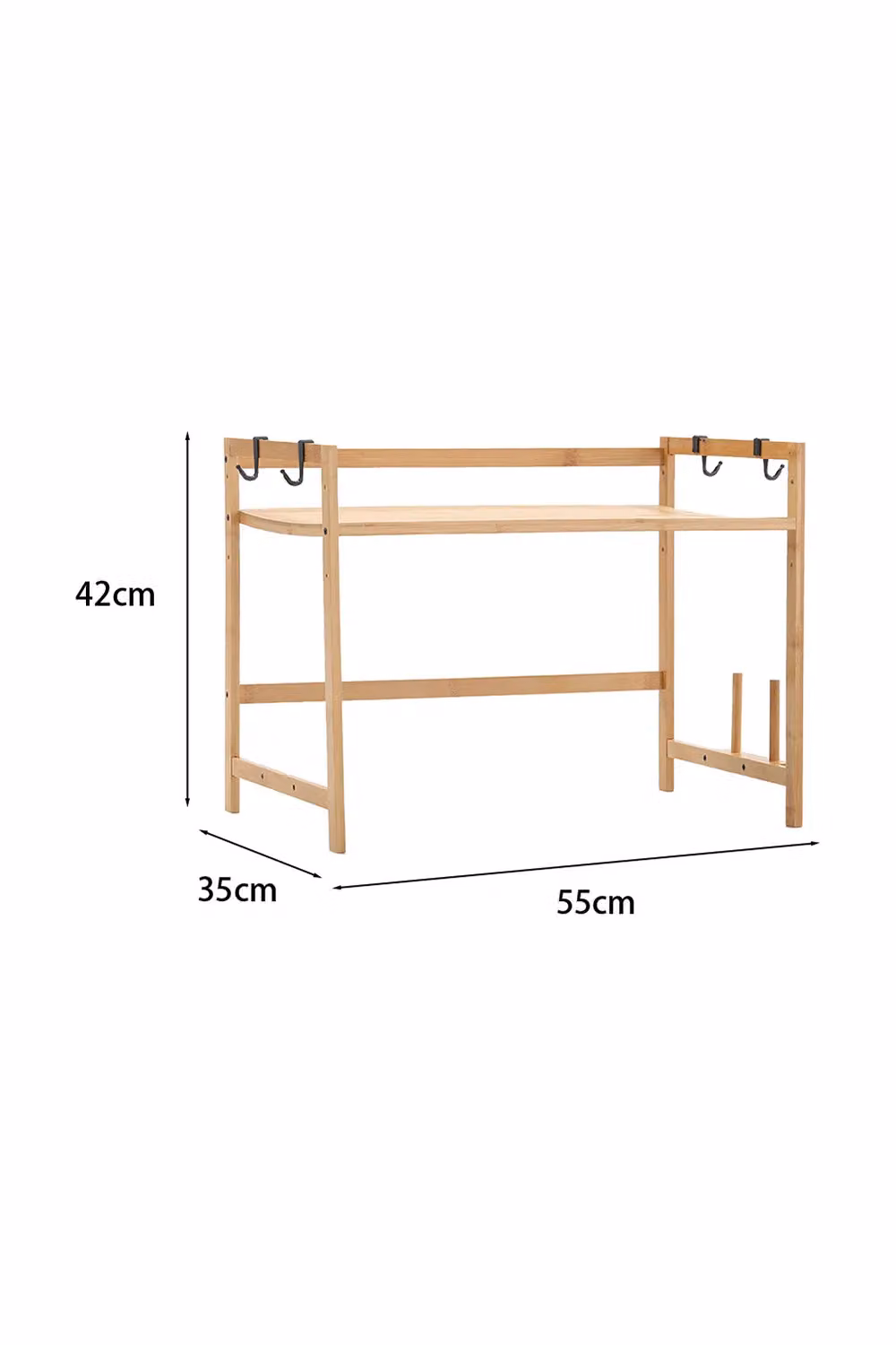Living and Home 2-Tier Wooden Kitchen Spice Rack and Microwave Organizer in Natural Brown with Hooks and Chopping Board Holder – 2