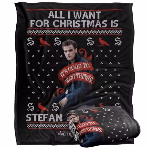 LOGOVISION The Vampire Diaries All I Want For Christmas Is Stefan Salvatore Super Soft Silky Touch Fleece Throw Blanket, W: 152 cm, D: 127 cm, Multicolour – 1