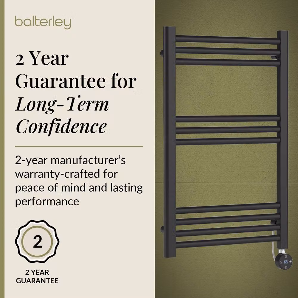 Balterley Electric Round Tube Towel Rail with 10 Bars, Grey Anthracite, W: 80 cm, H: 50 cm – 6