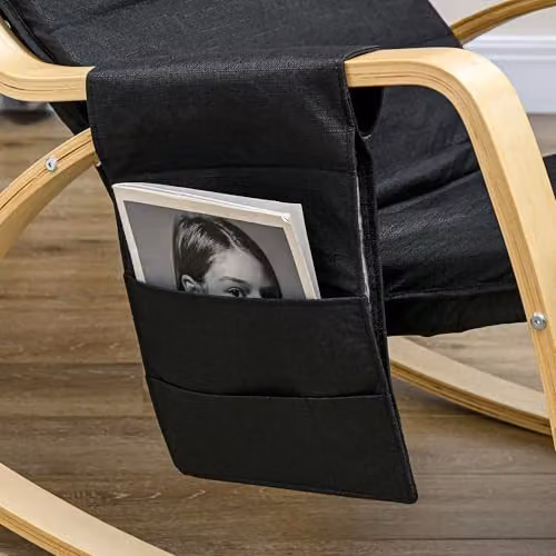 HOMCOM Black Fabric Rocking Recliner Armchair with Adjustable Footrest and Solid Birch Wood Frame – 5