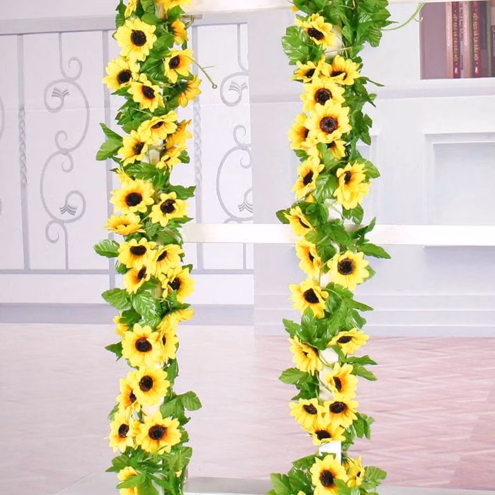 SPETLEK Yellow Artificial Sunflower and Ivy Silk Leaf Garland – 2