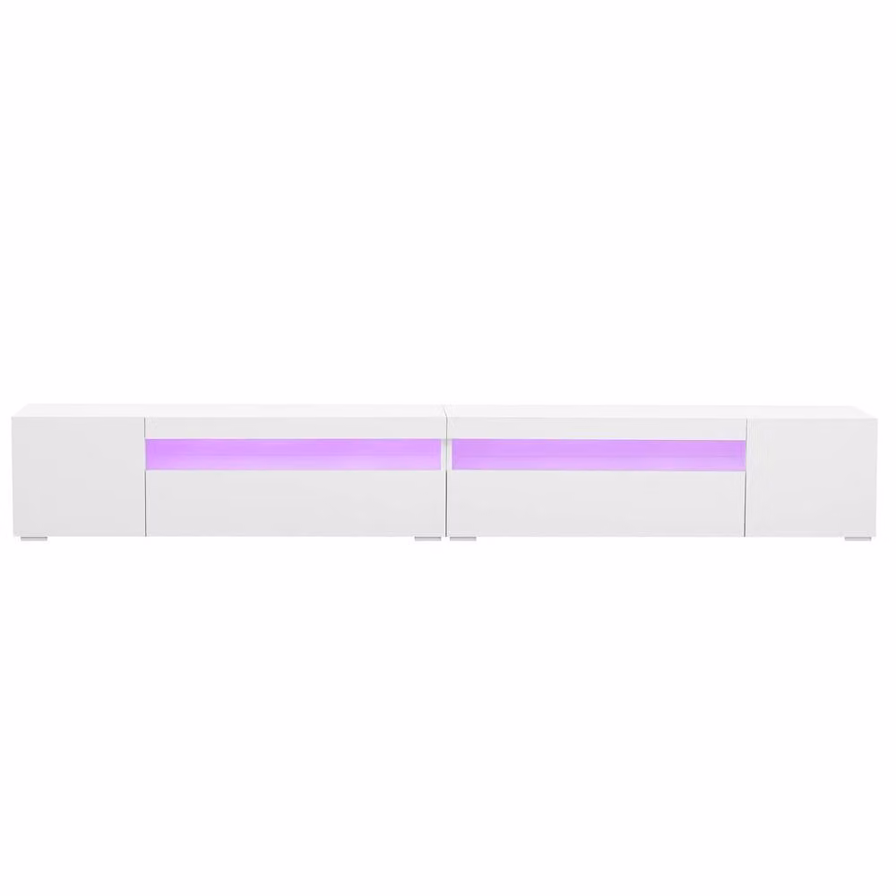 BTM Modern White Glossy TV Stand with Integrated LED Lighting, Bluetooth and USB – 3