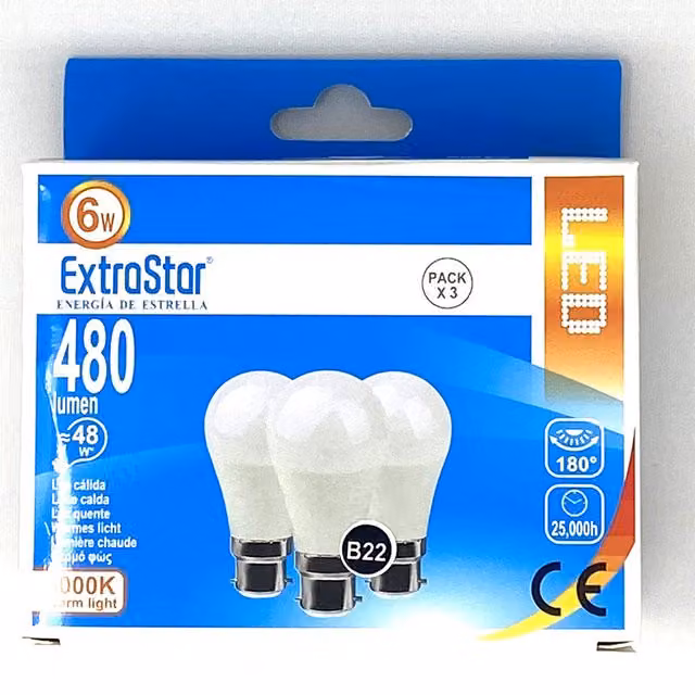 Livingandhome Pack of 6 Warm White 3000K 6W LED B22 Ball Bulbs