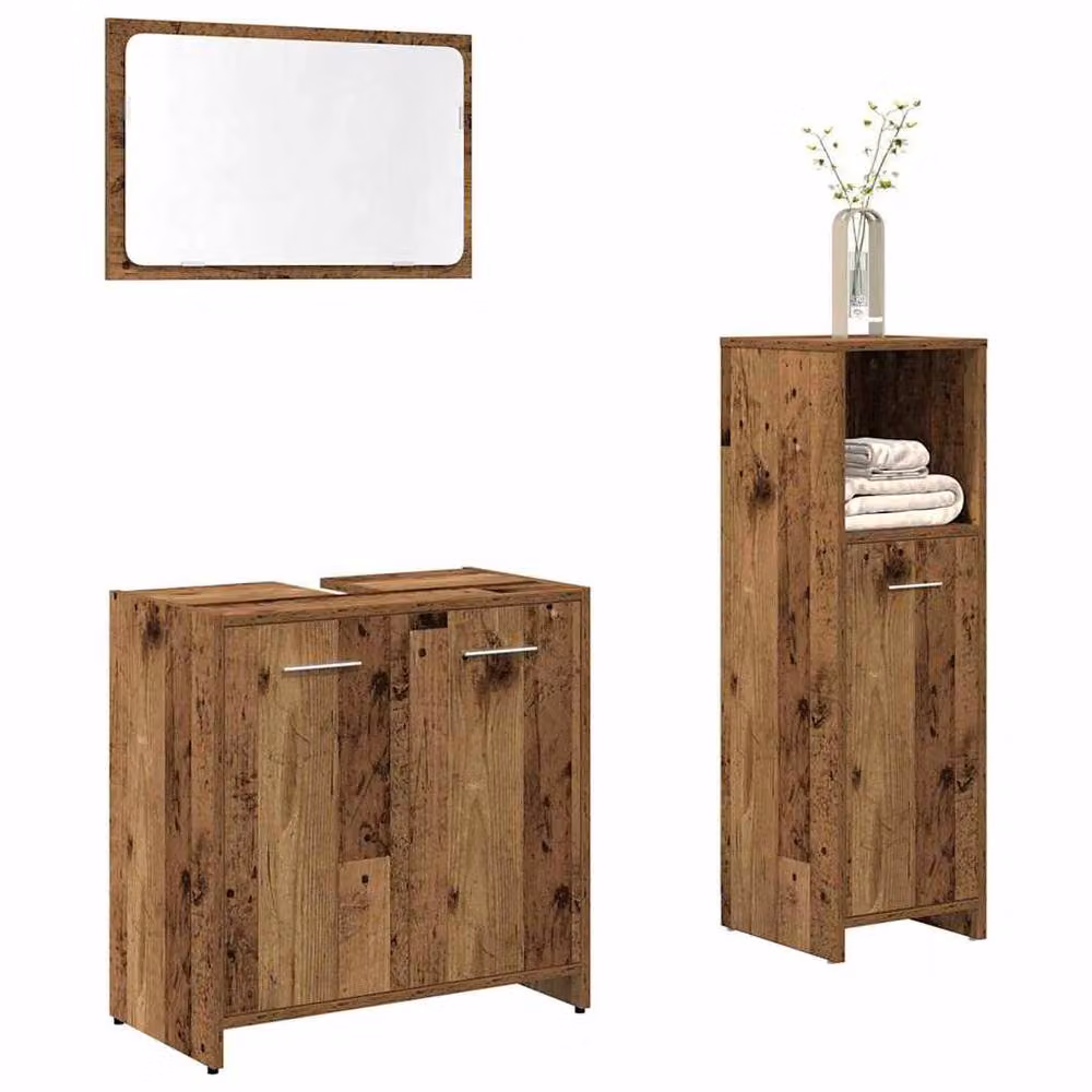Berkfield Home 3 Piece Rustic Bathroom Furniture Set in Brown – 2
