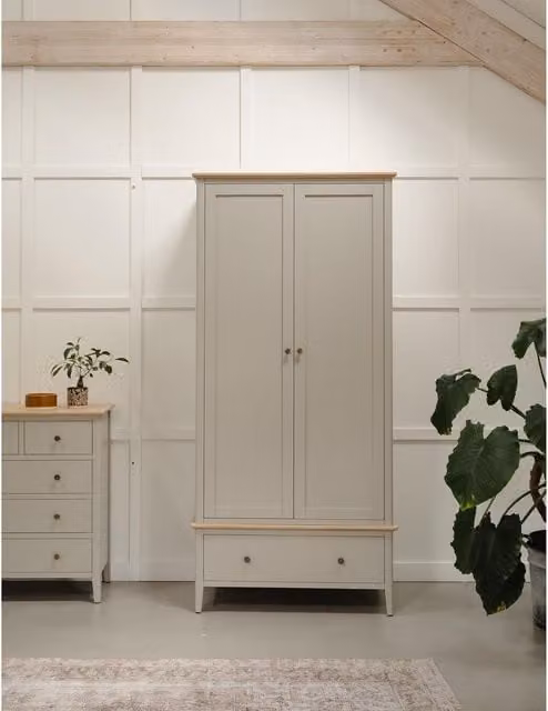 Statement Furniture Pembroke Double Wardrobe with Drawer in Grey Brown