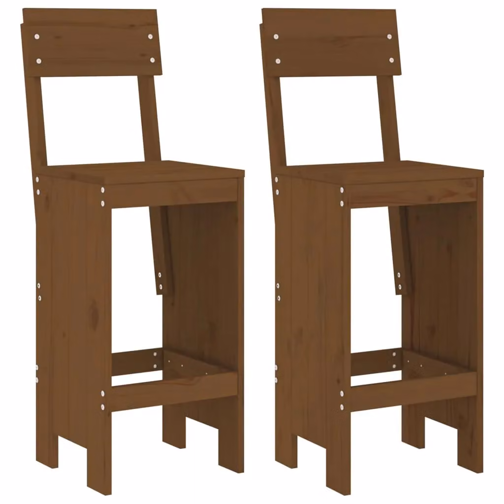 Berkfield Home Set of 2 Rustic Solid Pine Bar Stools, Honey Brown, W: 40 cm, D: 48.5 cm, H: 115.5 cm – 2