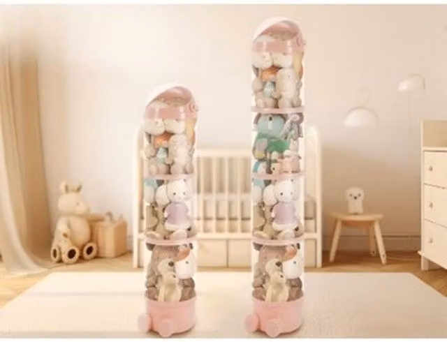 NESTLUNE Pink Transparent Tube Plush Stuffed Animal Toy Storage Organizer, H 130 cm x W 100 cm x D 100 cm