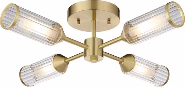 Perch & Parrow Julian Semi Flush Glass Ceiling Light in Brushed Brass