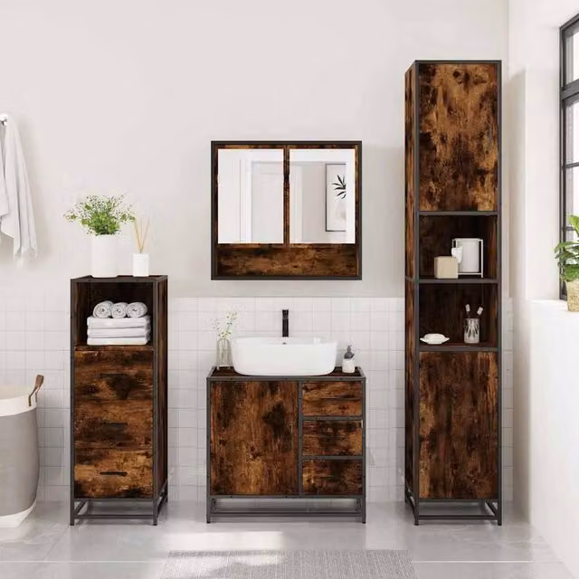 Berkfield Home 3 Piece Industrial Bathroom Furniture Set in Smoked Oak Brown