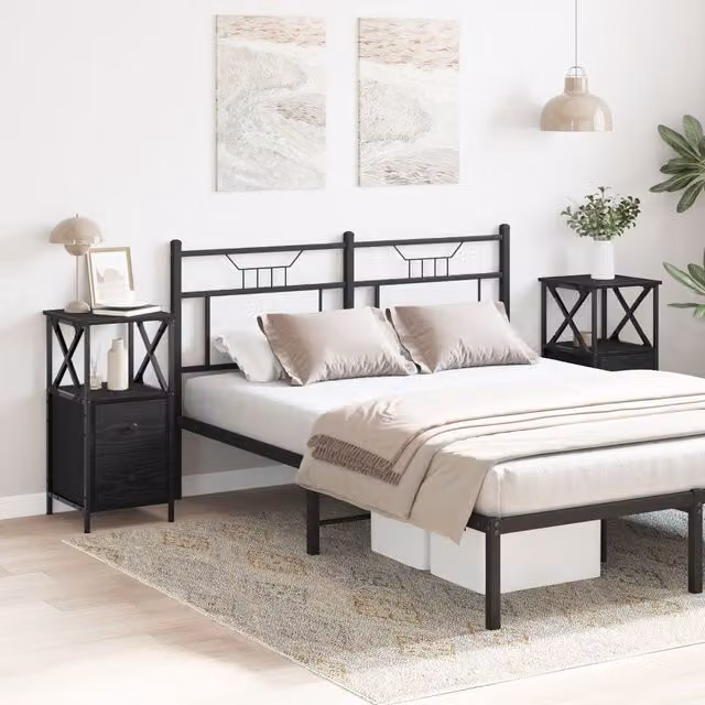 Berkfield Home Set of 2 Black Oak Nightstands, W/D/H: 34 x 35.5 x 70 cm
