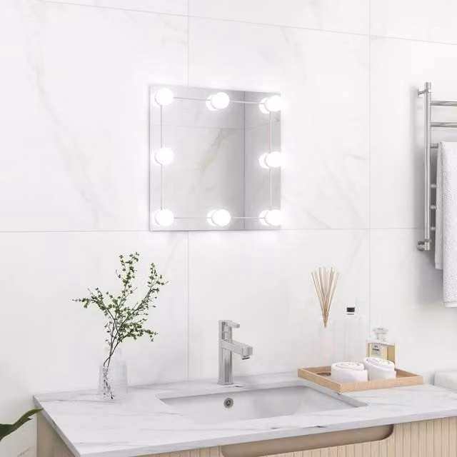 Berkfield Home Square LED Light Wall Mirror in Silver