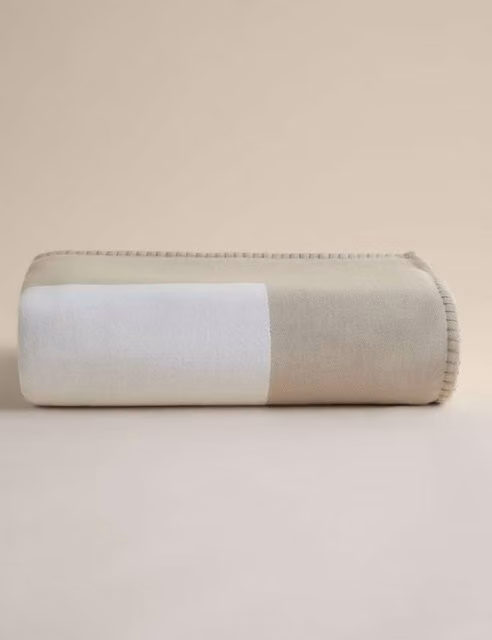 M&S Kelly Hoppen Design Geometric Woven Throw in Taupe/Beige