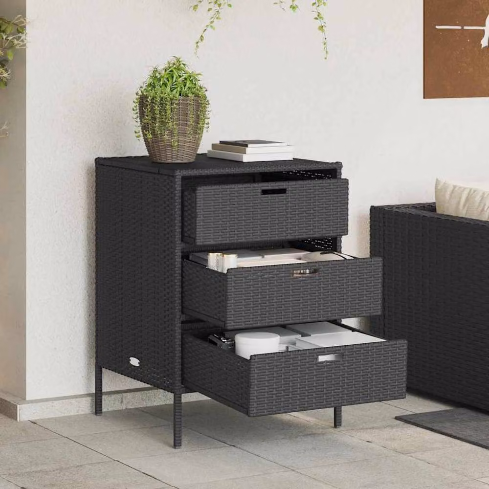 Berkfield Home Garden Storage Cabinet in Black Poly Rattan and Steel, W/D/H: 55 x 59 x 80 cm – 2