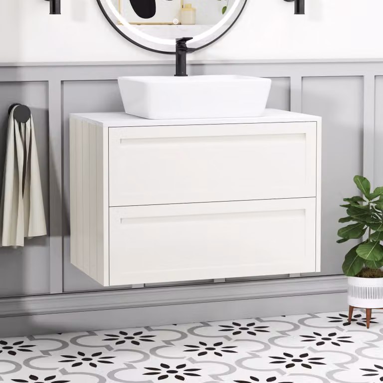 Royal Bathrooms Elmore Classic White Wall Hung 800mm Vanity Unit with 2 Drawers and Cube Basin