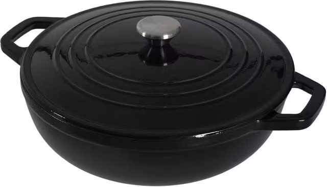EONLION Enamelled Cast Iron Bread Baking Casserole Pot with Self-Basting Lid, Black