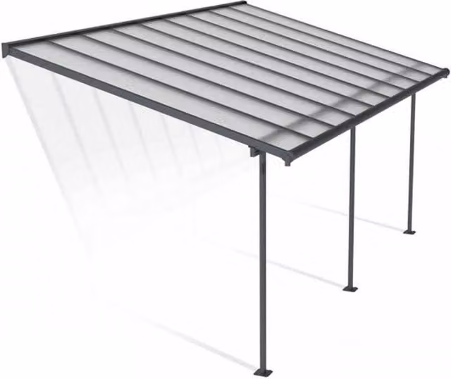 Palram Sierra Lean-to Patio Cover in Grey with Transparent Polycarbonate, W: 299 cm, H: 305 cm