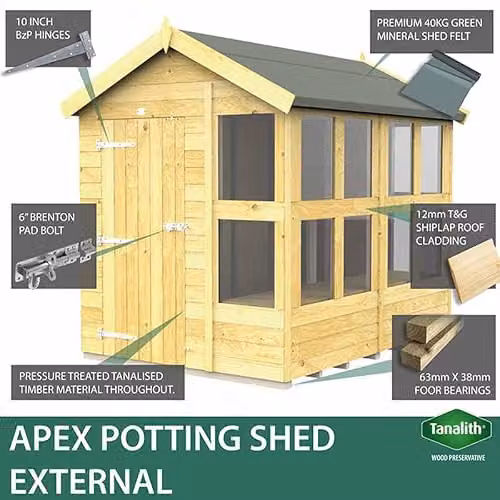 Buttercup Farm Apex Potting Shed in Brown Wood, W: 175 cm, D: 127 cm, H: 217 cm – 3