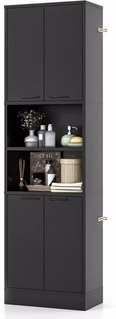 Costway Modern Black Matt Kitchen Pantry Cabinet and Tall Freestanding Cupboard with Hinged Doors and Internal Shelves, Height: 190 cm