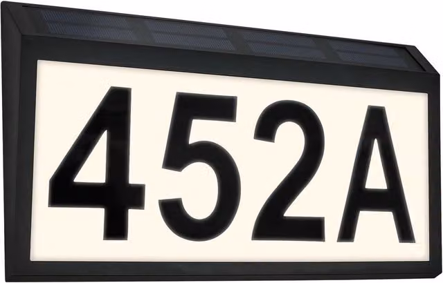 Briloner Solar House Number Outdoor LED Light with Dusk Sensor, IP44, Warm White, Black, W: 28 cm, H: 18 cm, D: 3.5 cm