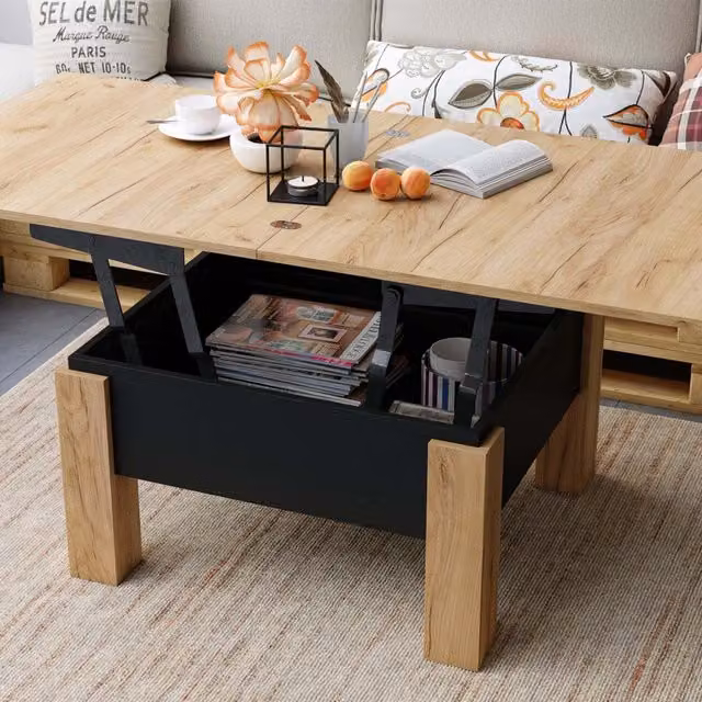 Heze Furniture Oslo 2 in 1 Extendable Coffee Table in Oak and Black