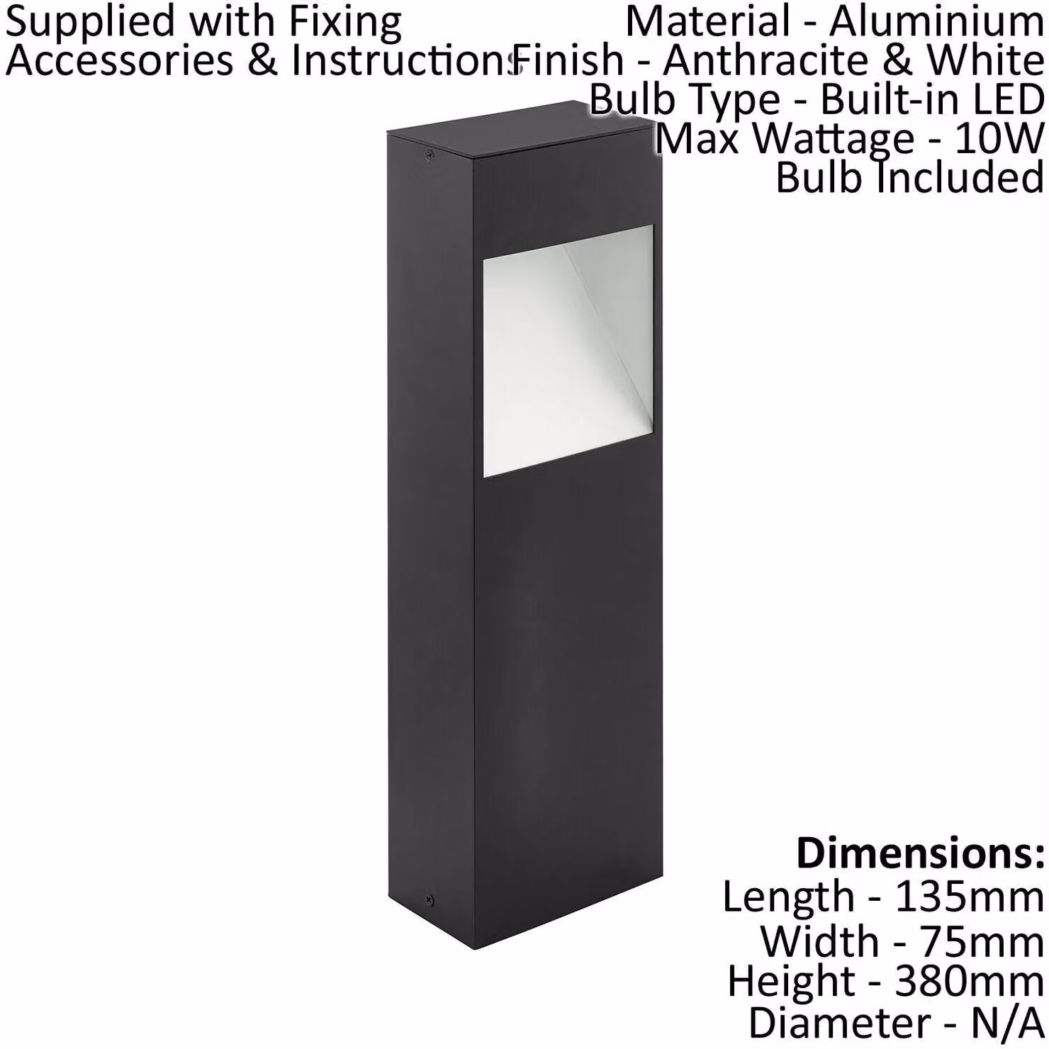 Loops 4 Pack of Modern Square LED Outdoor Pedestal Lights in Anthracite and White, IP44 Aluminium Garden Floor Lamps – 2