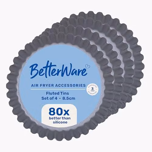 BetterWare Non-Stick Silver Carbon Steel Round Tart Tin Set of 4, Diameter: 8.5 cm – 1