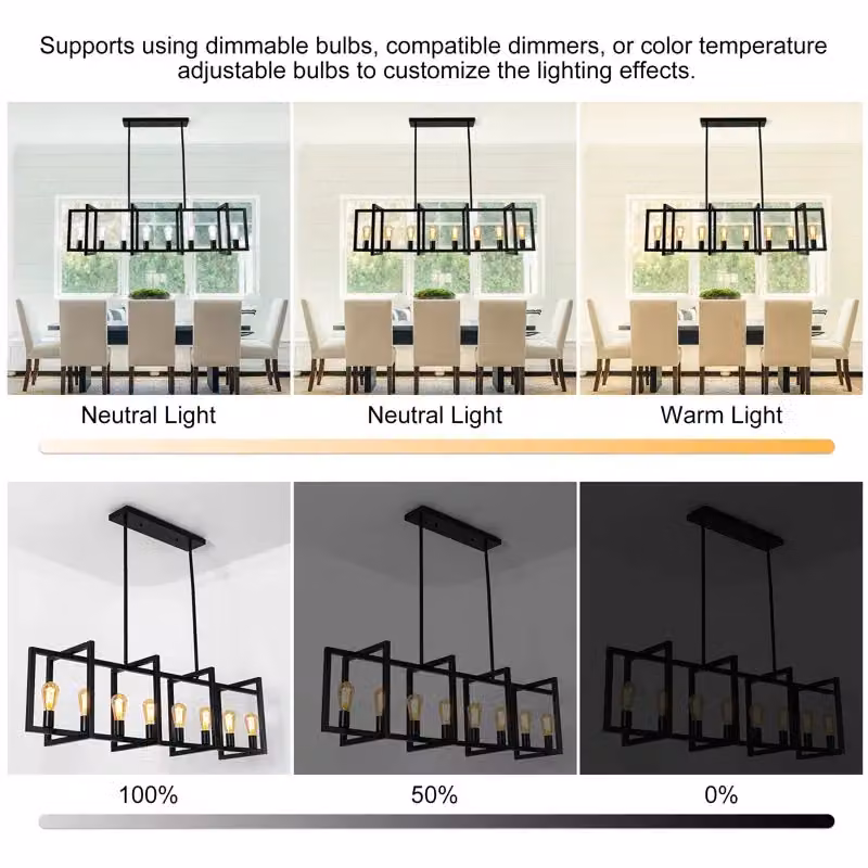 Garwarm Barbara 8 Industrial Metal Pendant Light in Black, Height Adjustable – 8