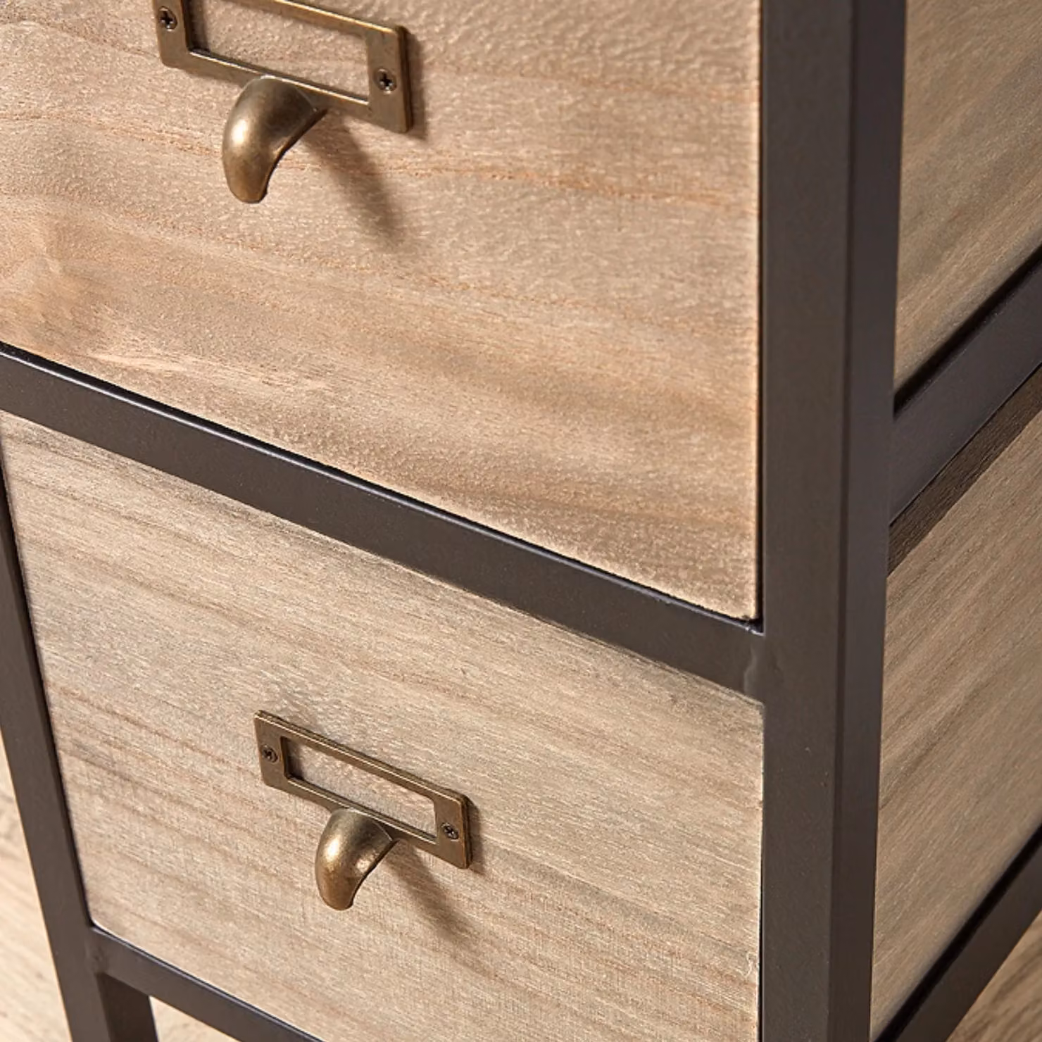 Home Source 5 Drawer Tall Storage Chest with Rustic Metal Legs in Natural Wood and Black – 3
