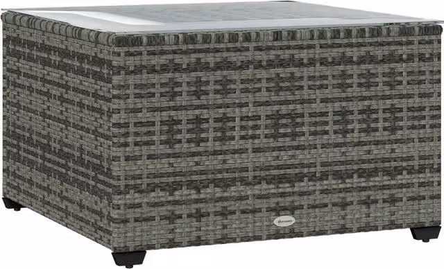 Outsunny Grey Rattan Square Side Table with Glass Top