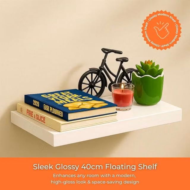 EONLION High Gloss White Floating Wall Shelf, W: 50 cm – 1