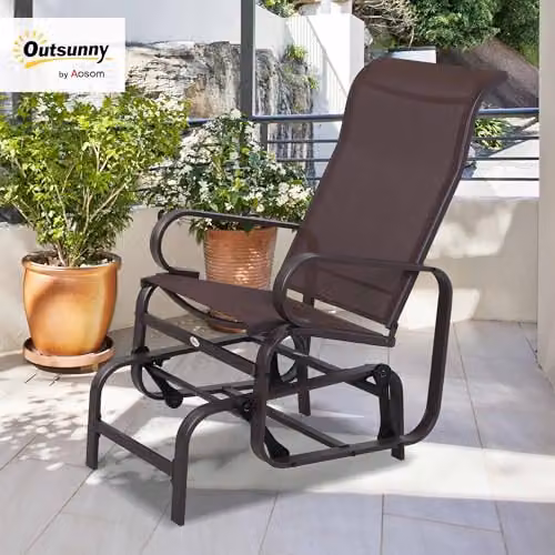 Outsunny Brown Outdoor Gliding Rocking Chair with Metal Frame for Garden or Balcony – 3