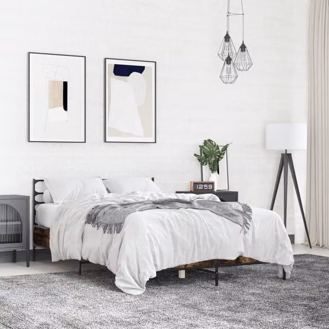 Berkfield Home Smoked Oak Bed Frame in Brown, W: 140 cm, D: 200 cm – 1