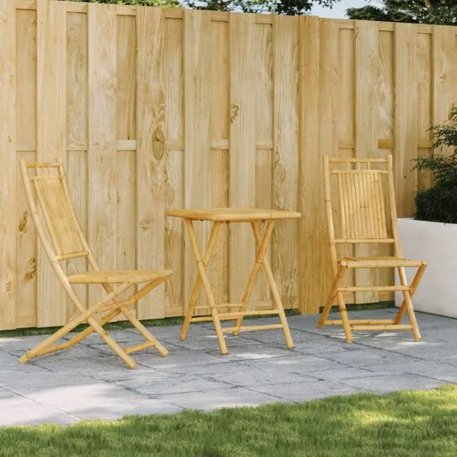Berkfield Home 3 Piece Rustic Brown Bamboo Bistro Set – 1