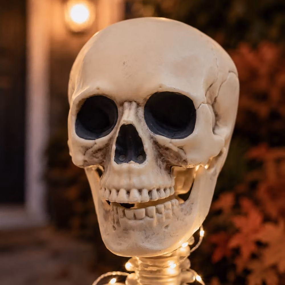 Marco Paul Set of 2 LED Light Up Poseable Halloween Skeletons in White – 3