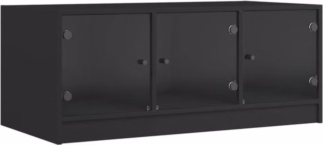Berkfield Home Modern Black Coffee Table with Glass Doors, W: 102 cm, D: 50 cm, H: 42 cm