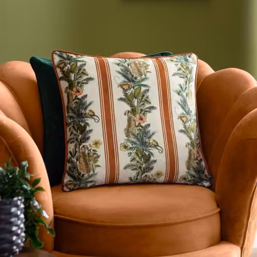 Wylder Tropics Leilani Nikau Siena Floral Chenille Polyester Filled Cushion, Multicolour and Orange, W/D/H: 43 x 43 x 43 cm – 5