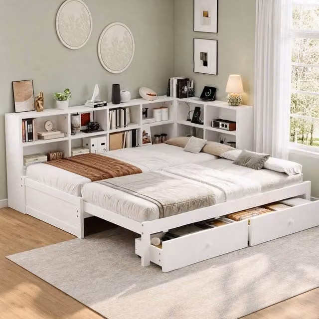 STILVORA Modern White Wooden Single Bed Frame with Storage Drawers and USB Charging Port, W/D/H: 90 x 190 cm – 1